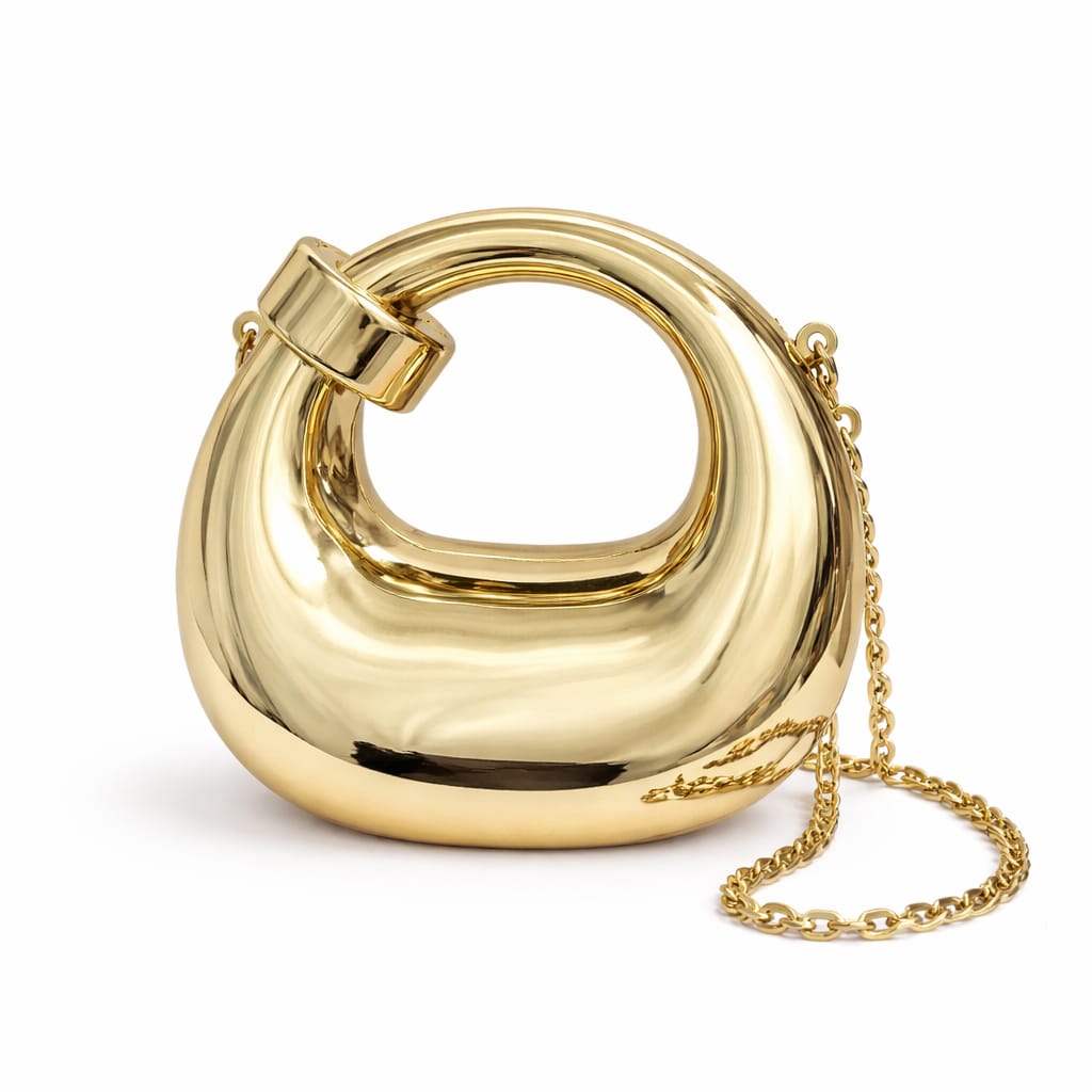Elegant Golden Sculptural Handbag