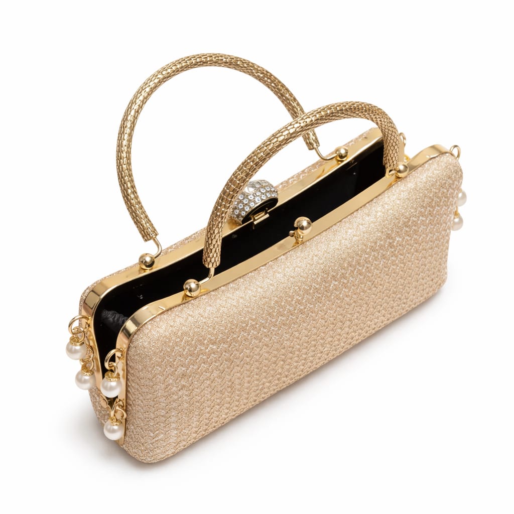 Elegant Blush Crystal Handle Clutch