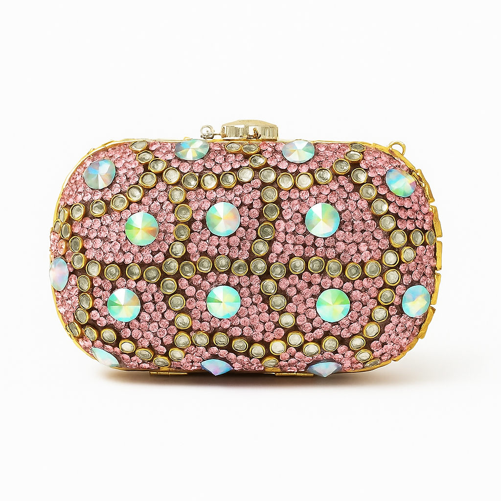 Dazzle with Elegance: Pink Crystal Embellished Clutch