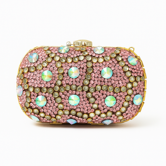 Dazzle with Elegance: Pink Crystal Embellished Clutch