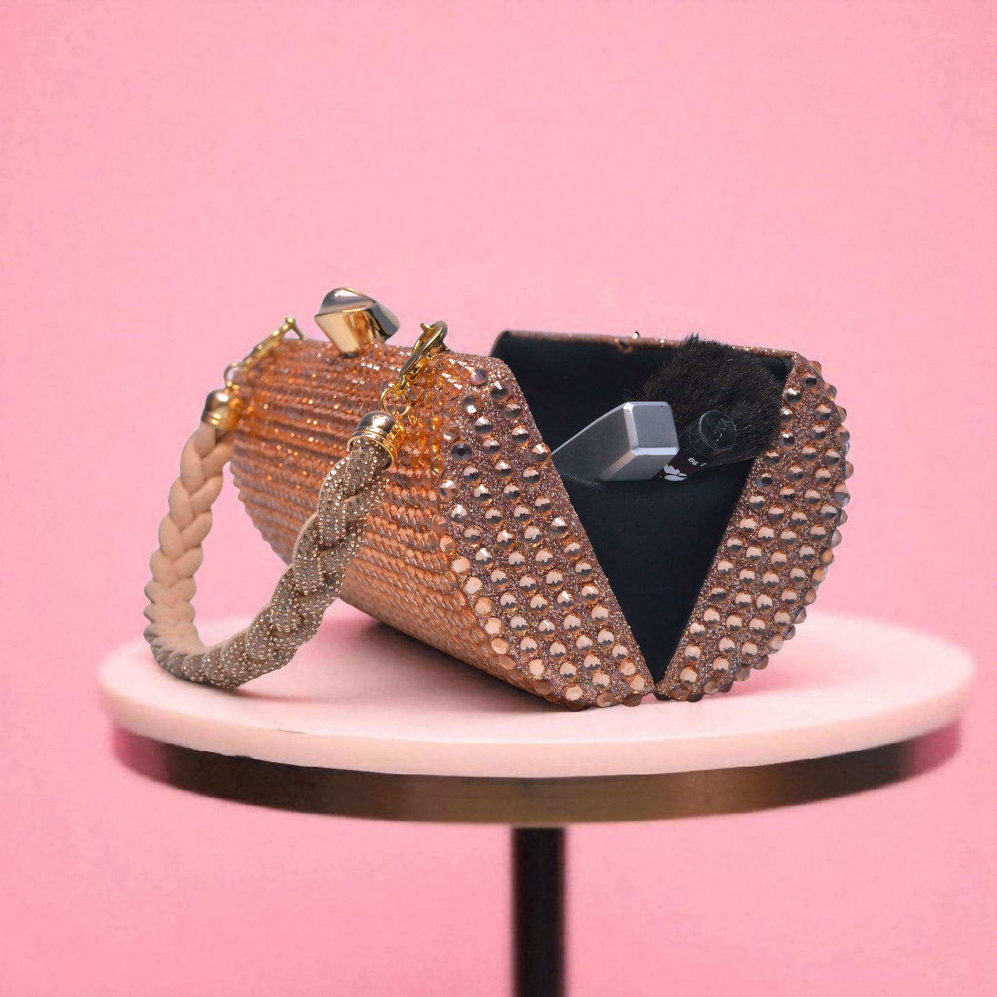 Rose Gold Rhinestone Clutch