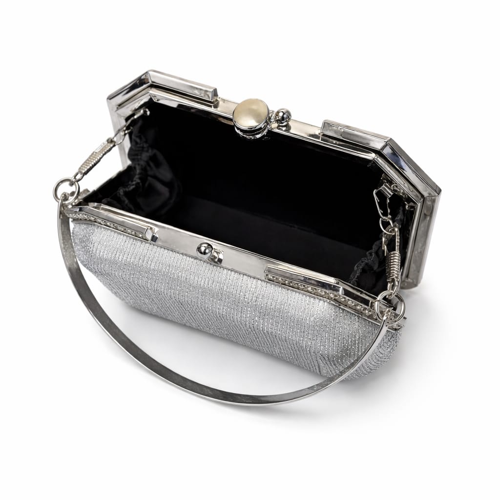 Elegant Silver Hard-Frame Clutch