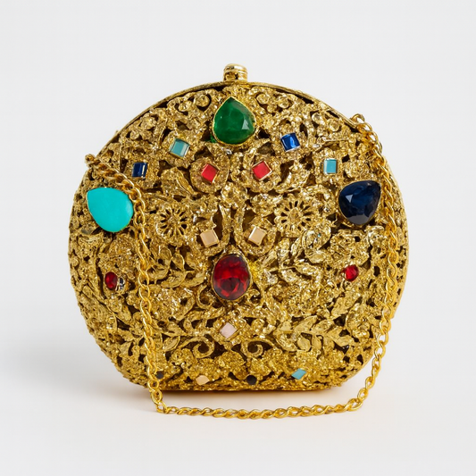 Elegant Gold Multicolor Stone Clutch