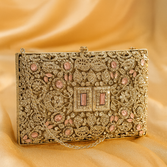 Premium Silver Pink Gem Clutch