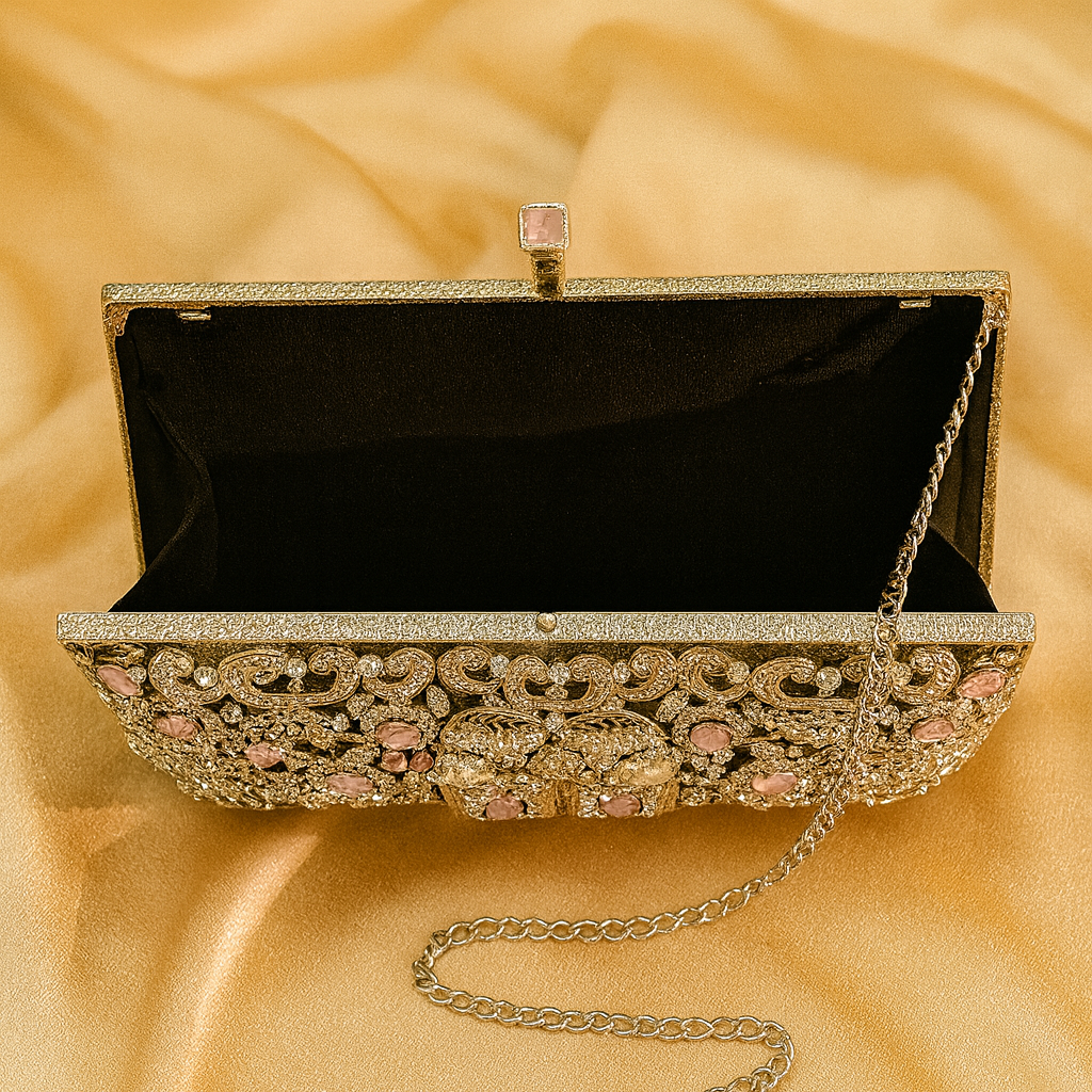 Premium Silver Pink Gem Clutch