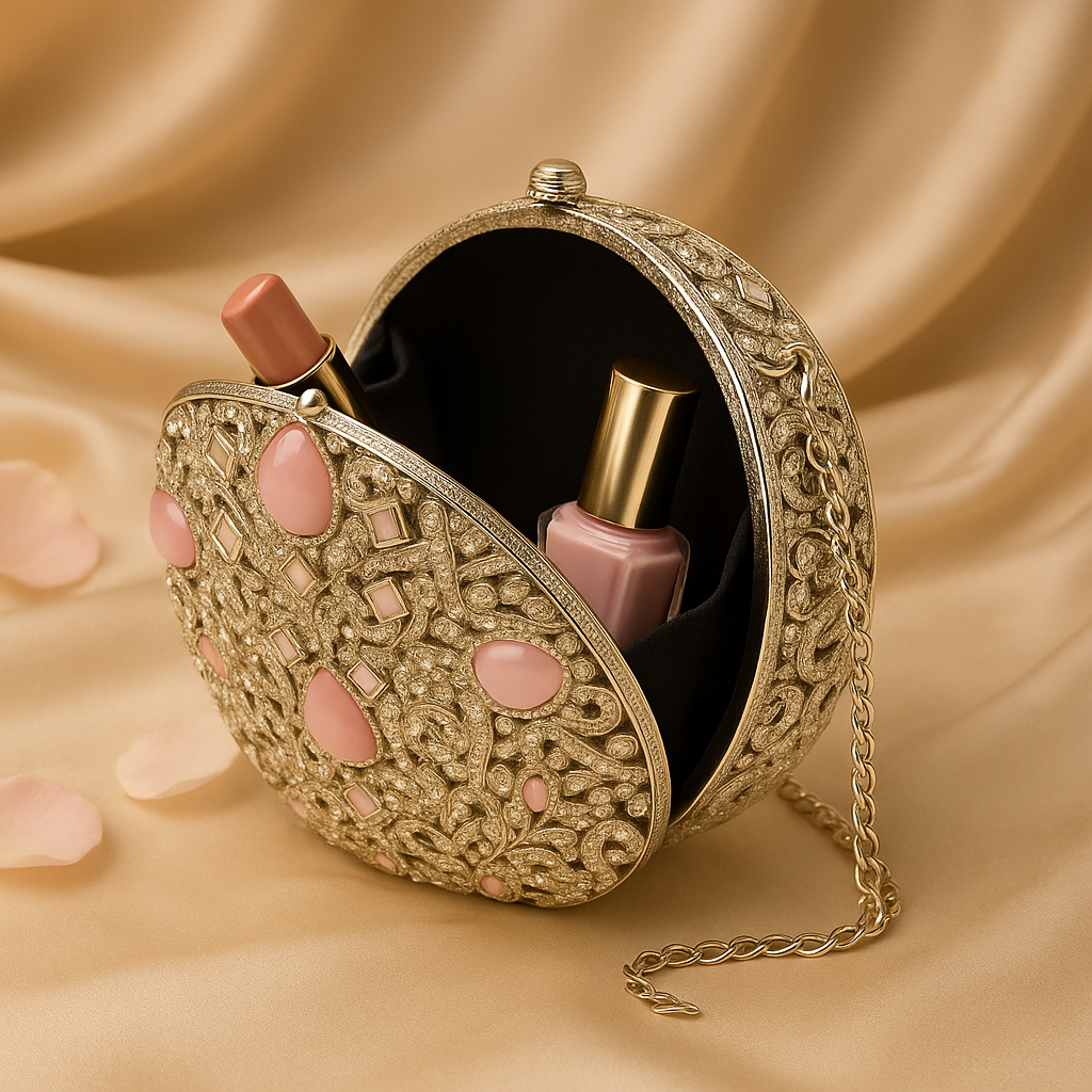 Luxury Handcrafted Silver Pink Clutch
