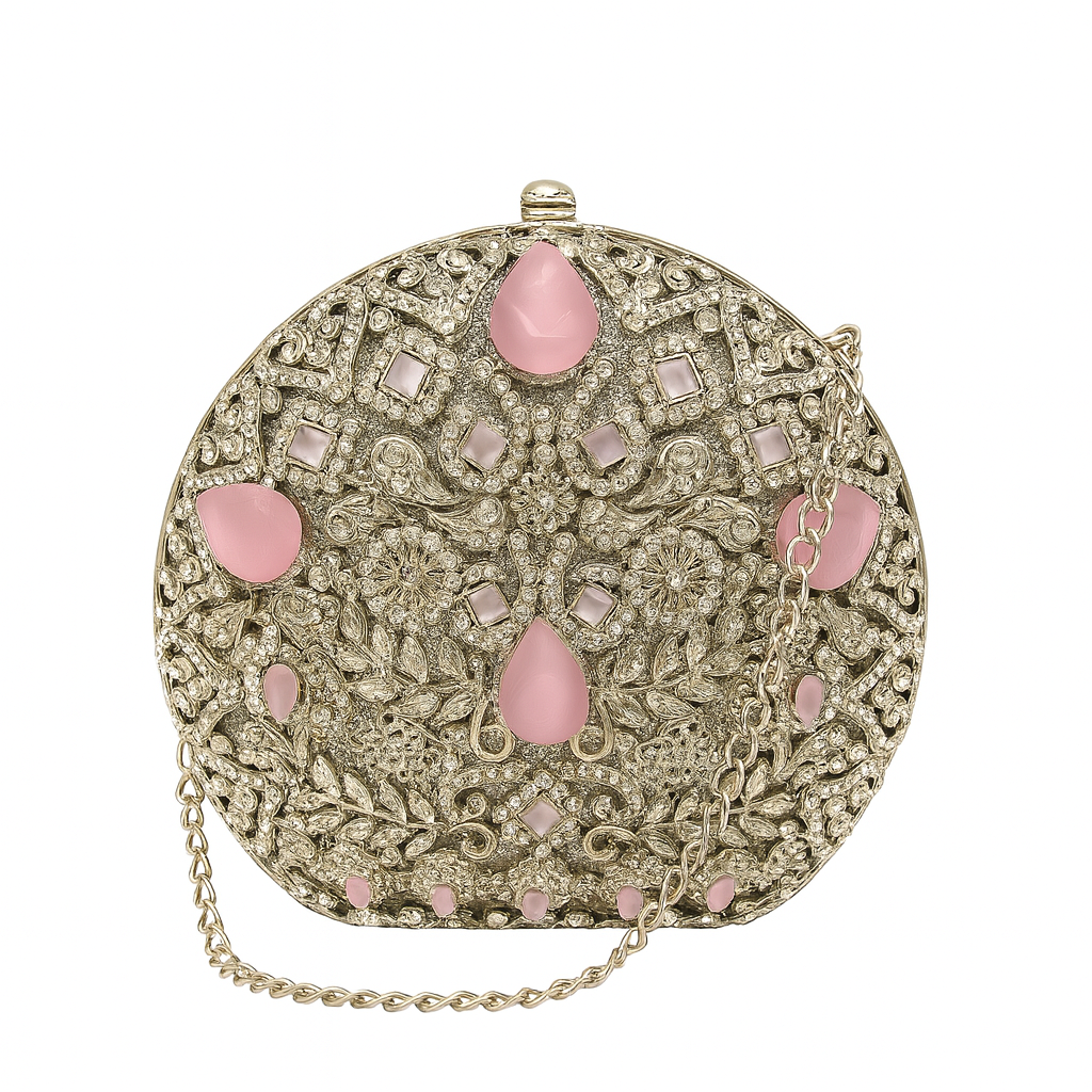 Luxury Handcrafted Silver Pink Clutch