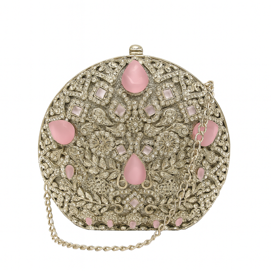 Luxury Handcrafted Silver Pink Clutch