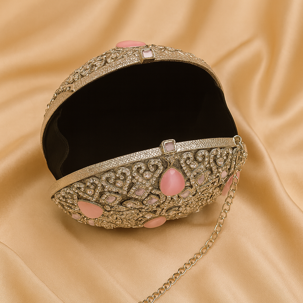 Luxury Handcrafted Silver Pink Clutch