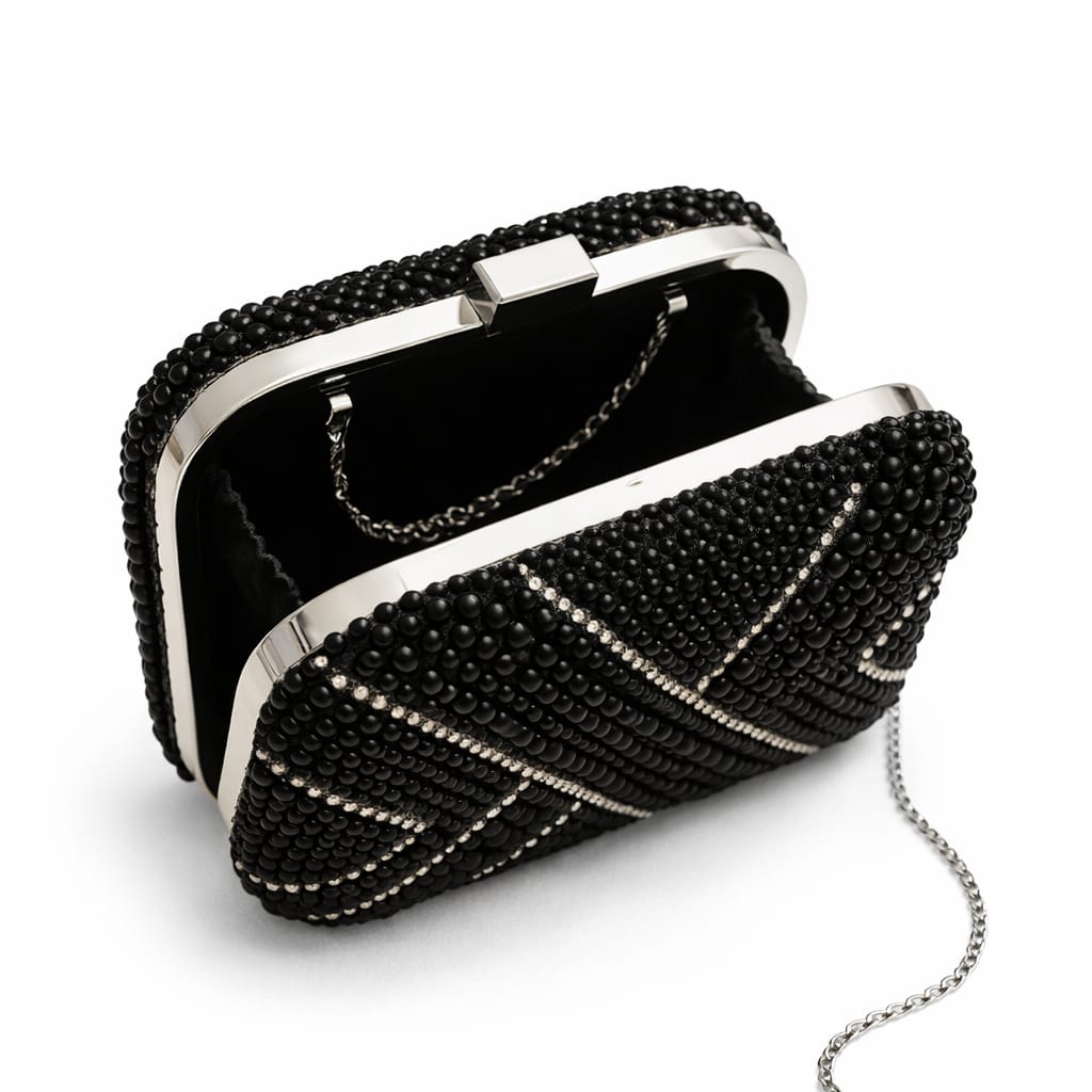 Elegant Black Beaded Evening Clutch