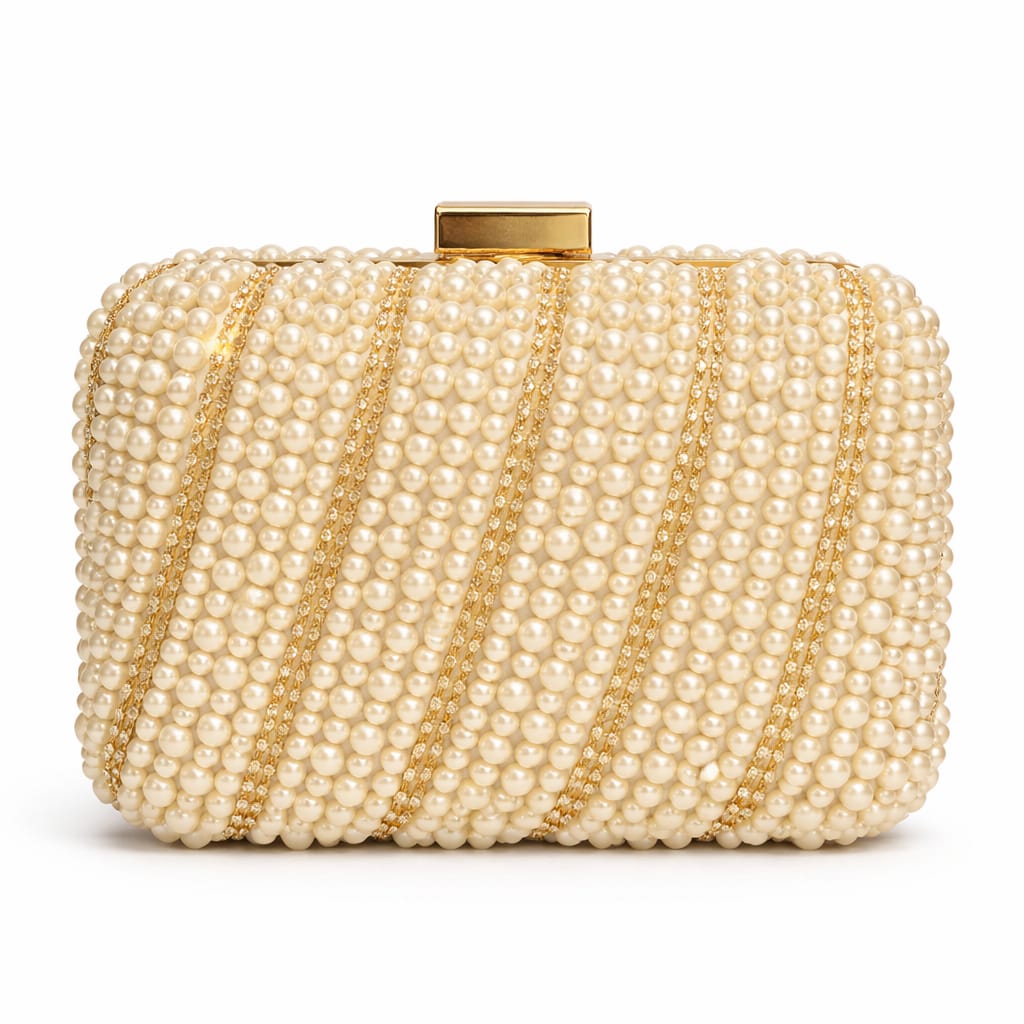 Classic White Pearl Gold Clutch
