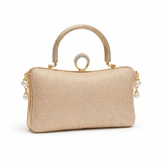Elegant Blush Crystal Handle Clutch