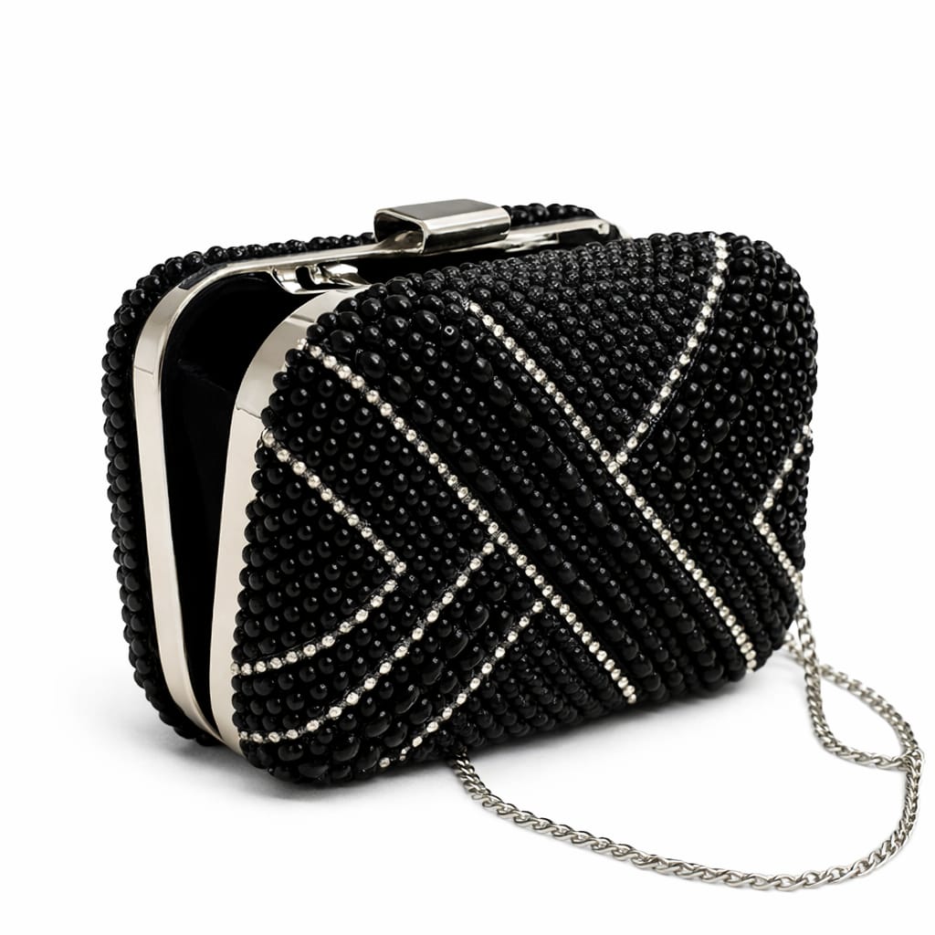 Elegant Black Beaded Evening Clutch