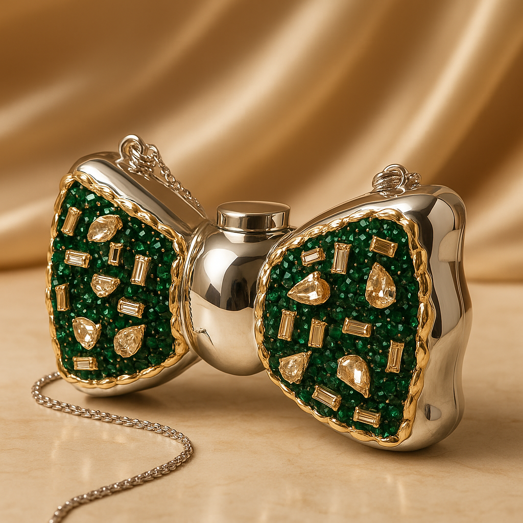 Luxury Green & Gold Bow Clutch