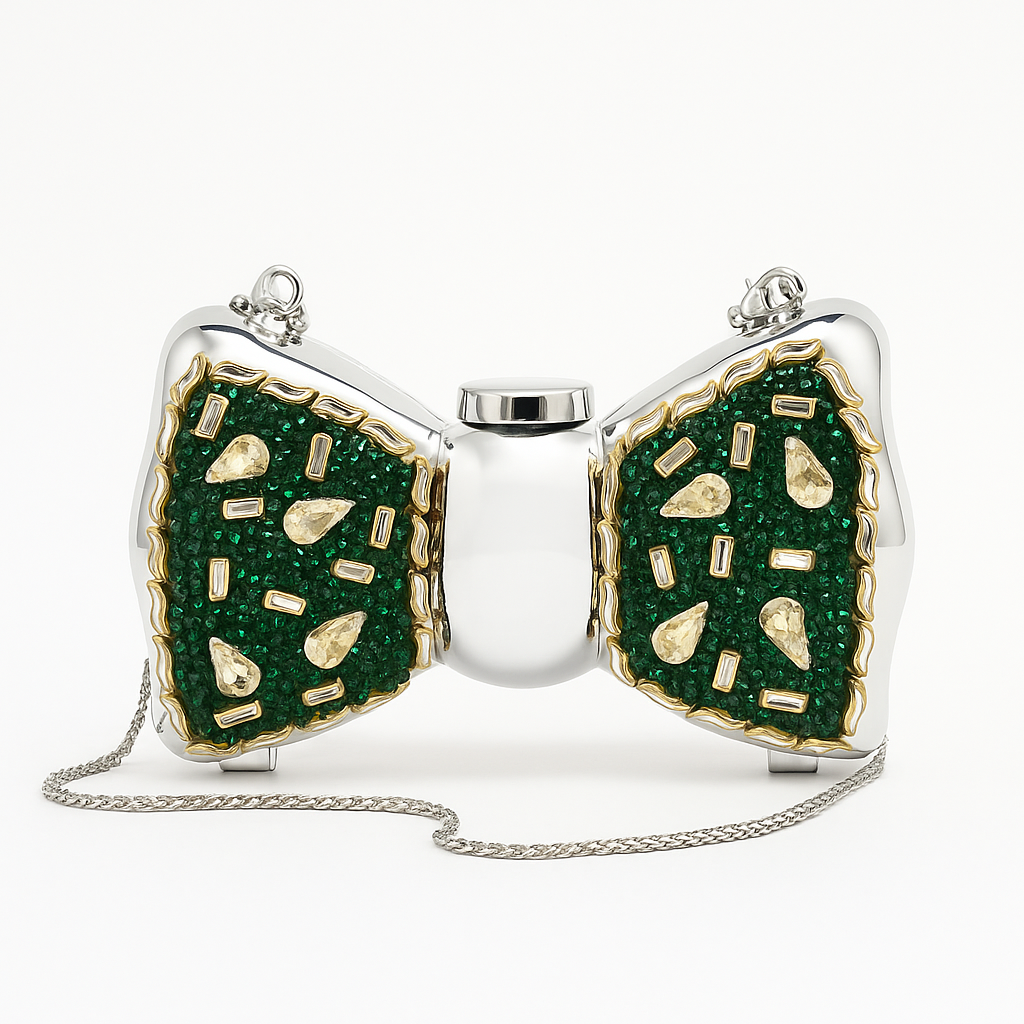 Luxury Green & Gold Bow Clutch