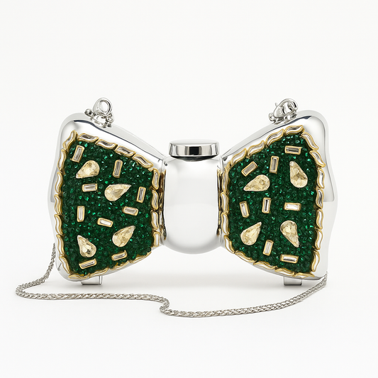 Luxury Green & Gold Bow Clutch