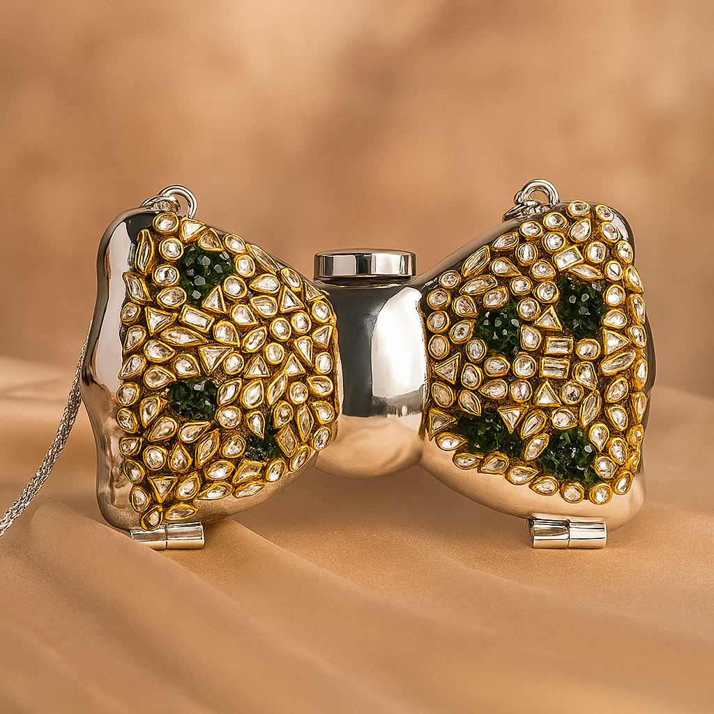 Luxury Green & Gold Bow Clutch
