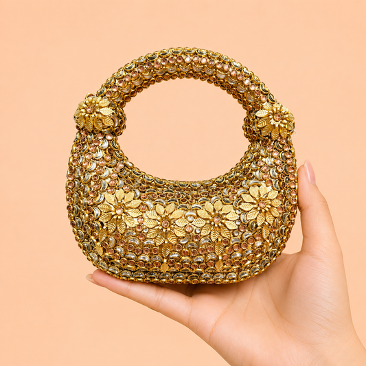 Golden Kundan Jewel Clutch