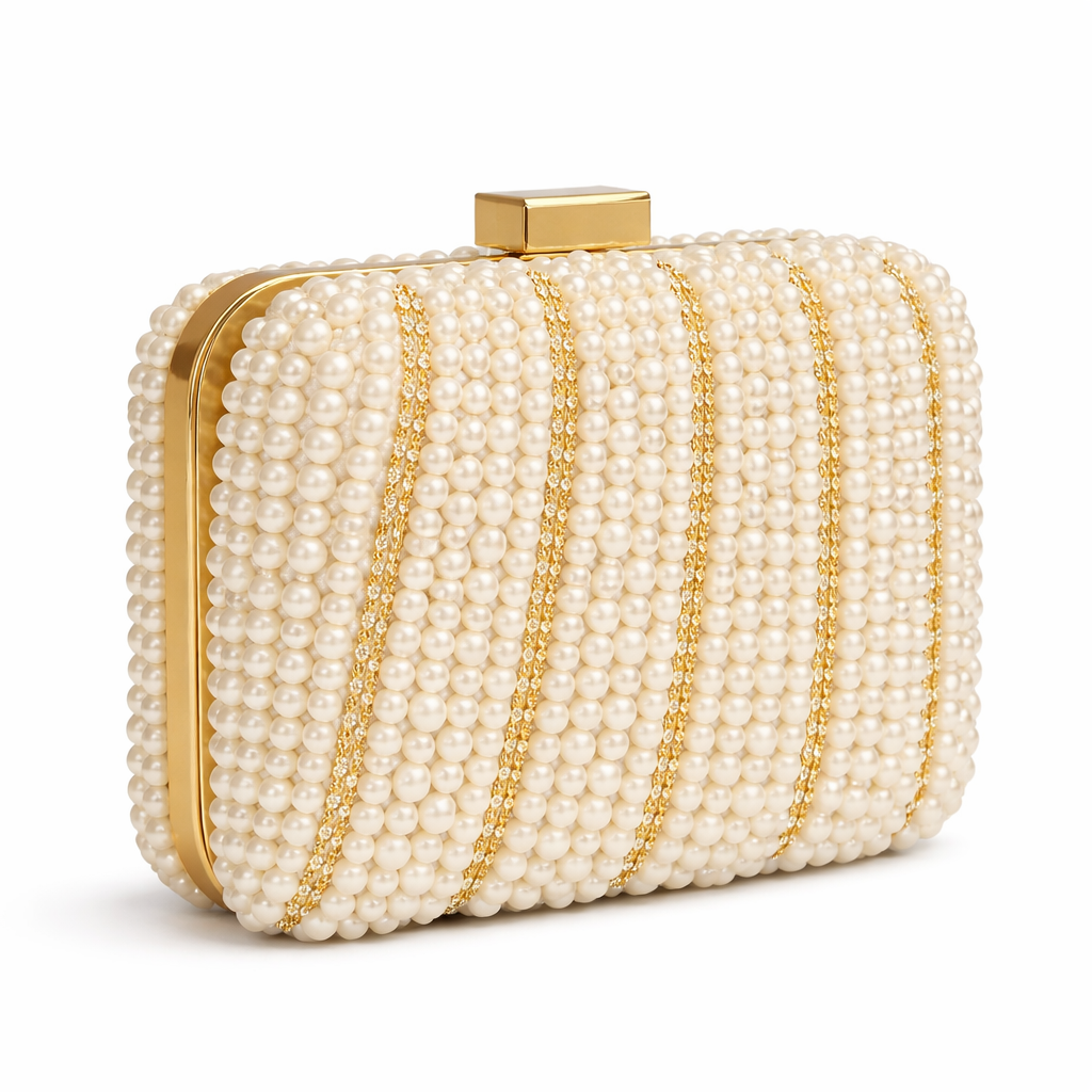 Classic White Pearl Gold Clutch