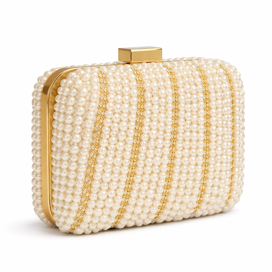 Classic White Pearl Gold Clutch