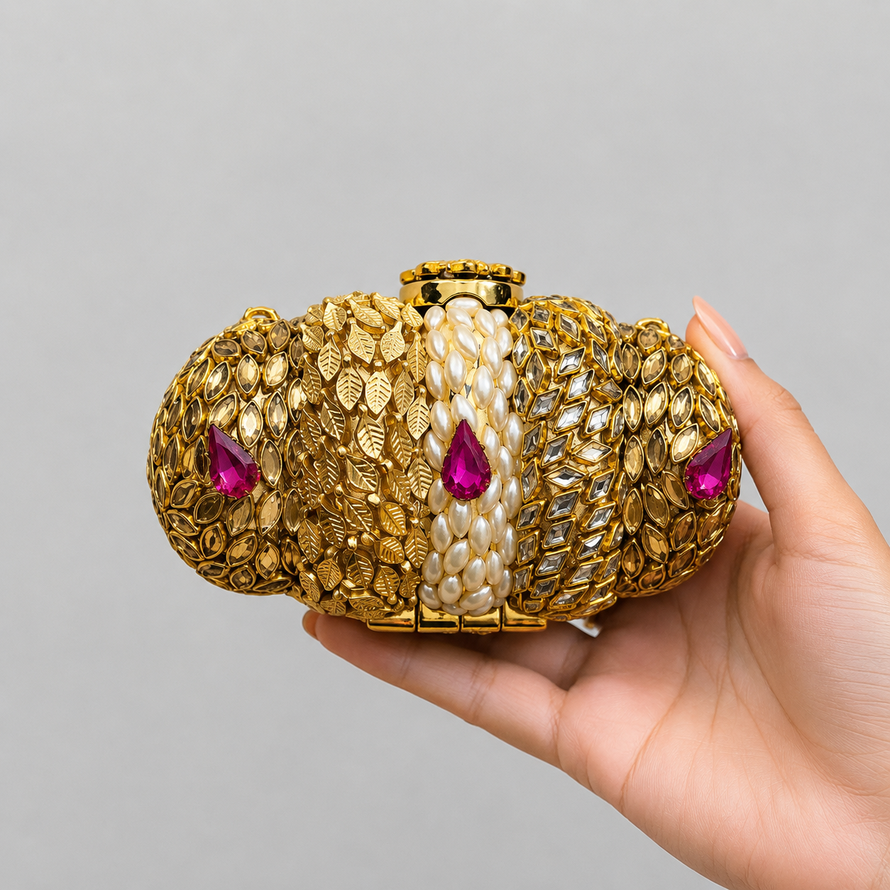 Luxury Round Kundan Stone Clutch