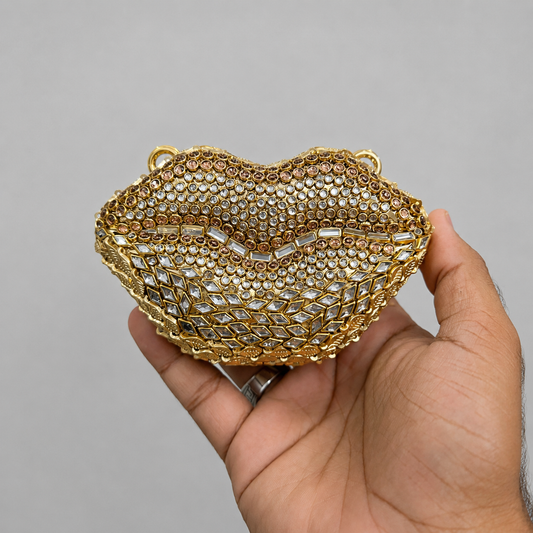 Kundan Stone Lips Clutch