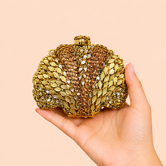Kundan Pearl & Crystal Shell Clutch